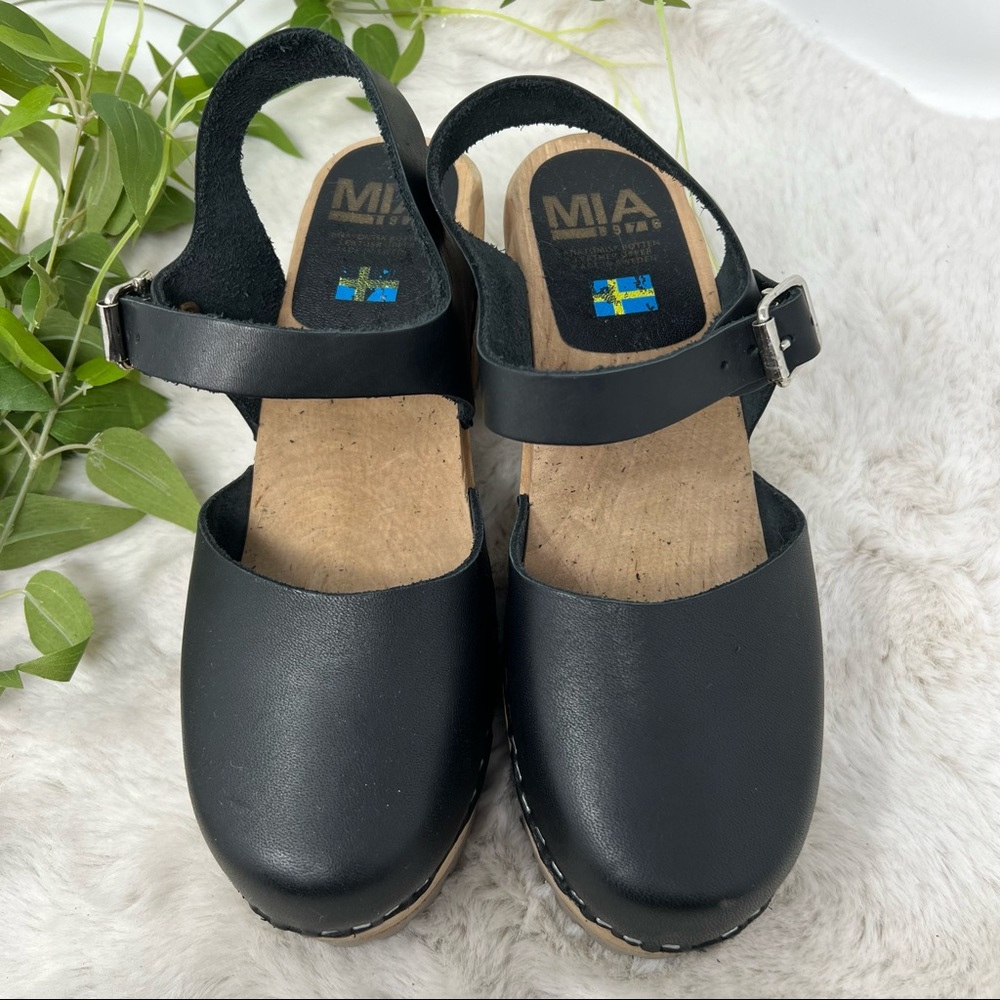 MIA Abba Clog Sandals black Brown Size wooden 39 US 9 - Picture 2 of 12